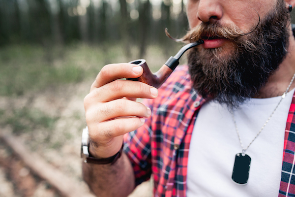 Portland Bearded Man smoking a pipe
