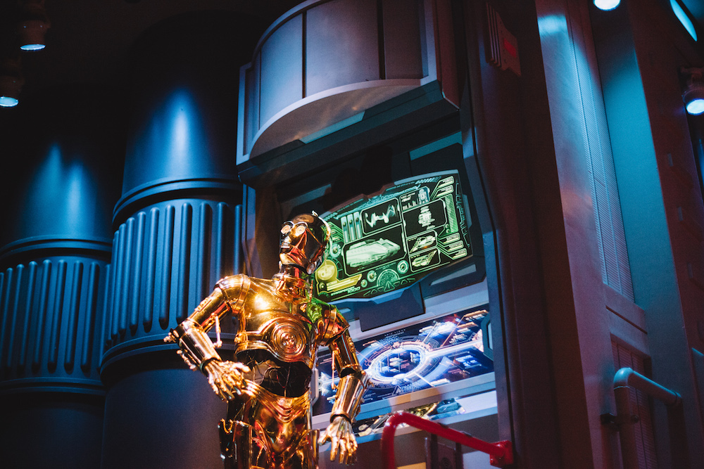 Jump through hyperspace and see different destinations in this new 3D motion-simulated ride at Disney’s Hollywood Studios. Pre-boarding, you’ll see familiar faces like R2-D2 and C-3PO (aka your pilot) working on a Starspeeder 1000.